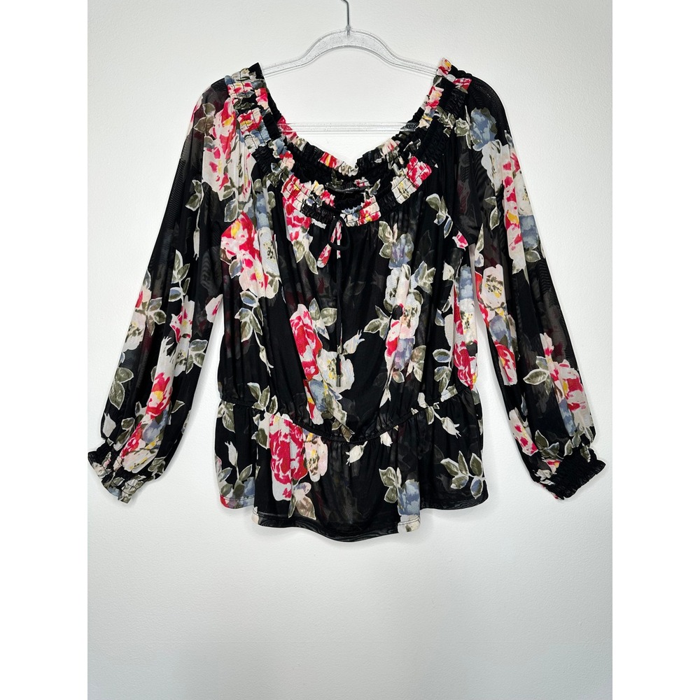 White House Black Market Mesh Off Shoulder Peplum Top Size XL Floral‎ Boho Sheer